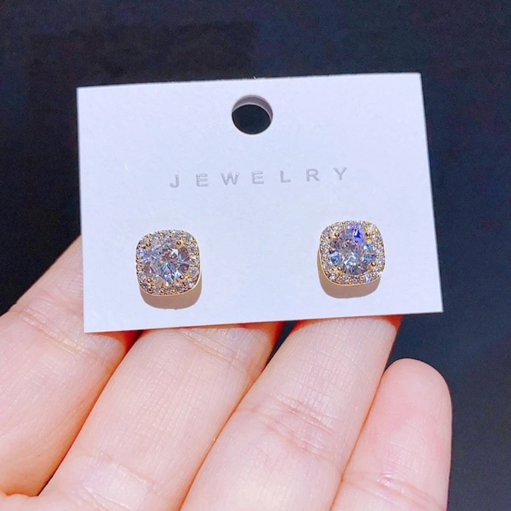 14k gold or sterling silver diamond earrings - Picture 2 of 8